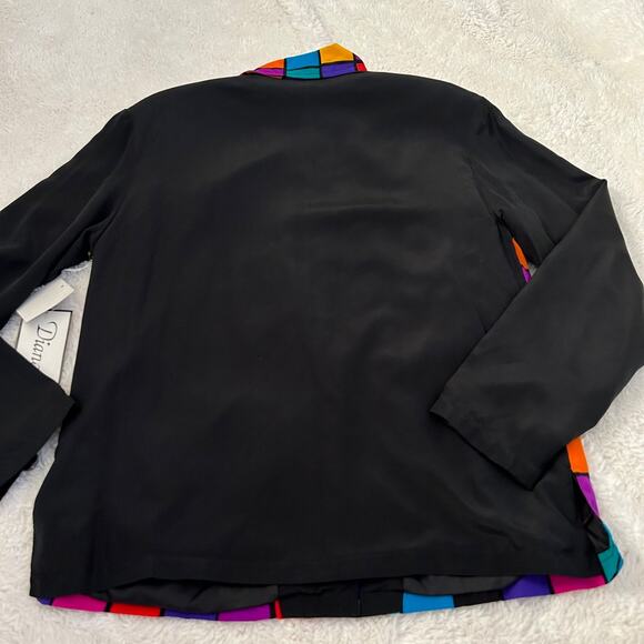Diane Gilman 100% Silk Bomber Jacket 80s 90s Geometric Sequin Zip Sz S Colorful - Picture 3 of 7